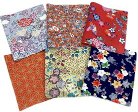 正絹着物のはぎれ　柄物お徳用　可愛い小紋柄6枚セット　吊るし雛制作用