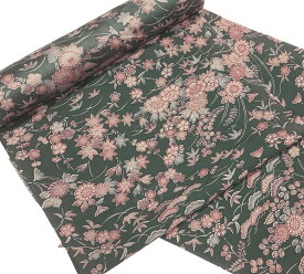 着物のはぎれ 正絹 紋綸子緑 京友禅小紋 反物切り売り 着物反物