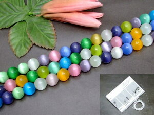 ≪g3-1953A≫●12mm●ミックス猫目石キャッツアイ●1連36cm 通し針、解説書、1mゴム付き●ネコポス送料無料●人工石●パワーストーン