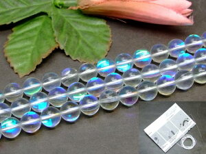 ≪g3-247C≫●1連39cm 通し針、解説書、1mゴム付き●10mm●レインボームーンストーン●月長石●ルナフラッシュ●ネコポス送料無料●人工石●パワーストーン●