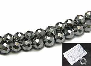 g3-830D  わけあり 10mm 64面カット ヘマタイト 磁気なし 銀色 シルバーカラー 1連39cm 通し針、解説書、1mゴム付き ネコポス送料無料 イギリス産 天然石 パワーストーン
