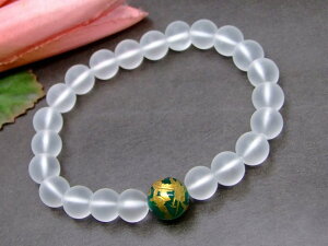 g3-304P  今月の半額 8mm フロスト水晶 人工石 10mm 緑瑪瑙 龍彫り 金彫り ブレスレット 内径調節可能 ネコポス送料無料 天然石 パワーストーン