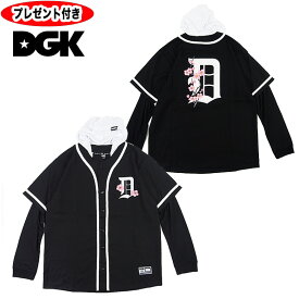 DGK ディージーケー dgk ベースボールシャツ フーディー パーカー 花柄 梅 新商品 BLACK ブラック オーダーメイド缶バッジプレゼント付