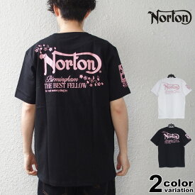 NORTON ノートン Tシャツ 半袖 サクラ シャイニー Tシャツ メンズ 大きいサイズ ブラック バイカー M-2XL [242n1029B] 【メール便対応】