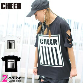 チアー CHEER Tシャツ 半袖 ダメージ加工 プリント BIG TEE CX733110 (cheer tシャツ トップス チアー レッスン着) 【メール便対応】