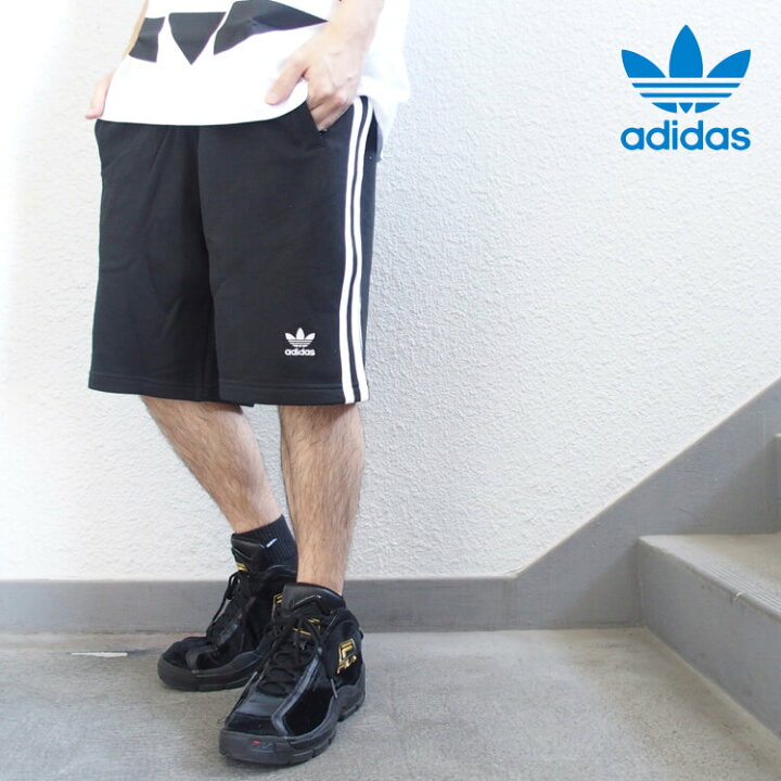 7.28 adidas アディダス ジャージ ショートパンツ 黒 ロゴ刺繍 L