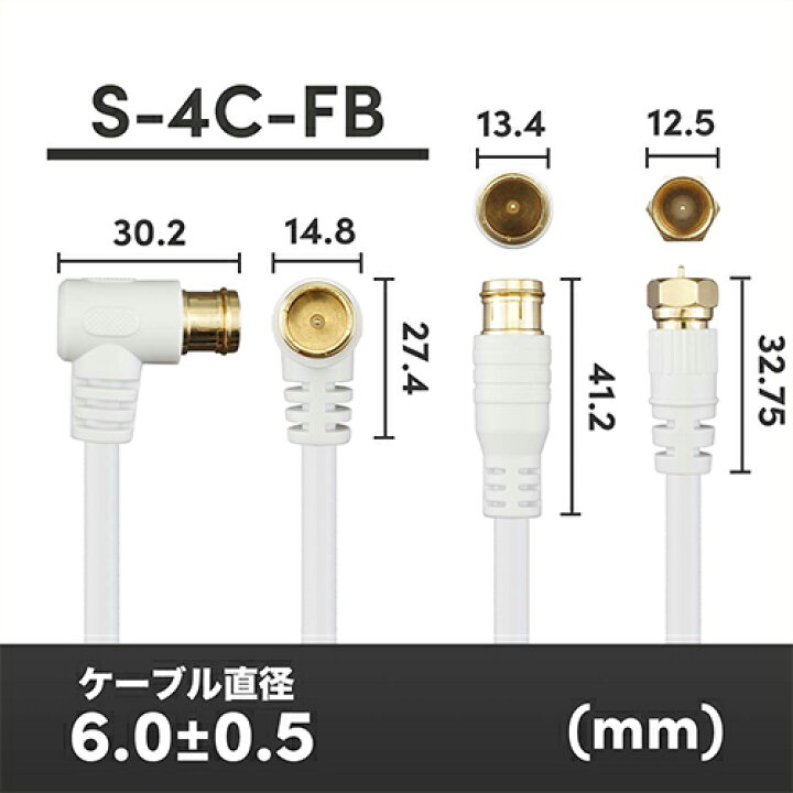 2021福袋】 4K8K ホーリック 対応 アンテナケーブル 白 テレビケーブル 地デジ 4C アルミヘッド CS