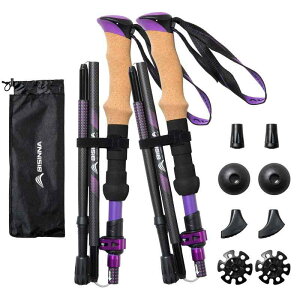 BISINNA トレッキングポール カーボン 折りたたみ式 超軽量234g 登山用ストック5段階伸縮 2本セット長さ調整可能 コルク+EVAコンビグリップ 耐衝撃設計 専用収納袋 登山 高齢者 ハイキング アウ