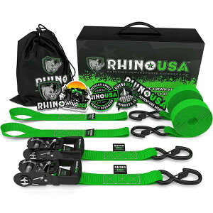 �yUSA�݌ɂ���z Rhino USA Heavy Duty Ratchet Tie-Downs 2-Pack (Green) 1.6In X 8Ft rsaHDKIT-2PK-GRN HD�X