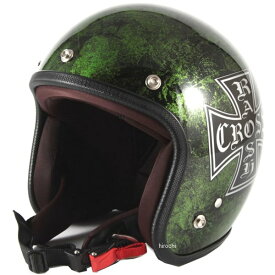 ナナニージャム 72JAM ジェットヘルメット カスタムペイントJAM RASH CROSS 緑 フリーサイズ(57-60cm未満) JCP-16 HD店