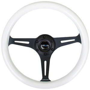 �yUSA�݌ɂ���z NRG Classic Wood Grain �X�e�A�����O�z�C�[�� (350mm) Glow-N-The-Dark Green Grip w/�u���b�N 3-Spoke Center nrgST-015BK-GL HD�X
