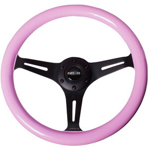 �yUSA�݌ɂ���z NRG Classic Wood Grain �X�e�A�����O�z�C�[�� (350mm) Solid Pink Painted Grip w/�u���b�N 3-Spoke Center nrgST-015BK-PK HD�X