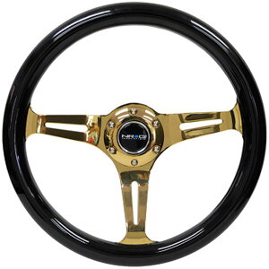 �yUSA�݌ɂ���z NRG Classic Wood Grain �X�e�A�����O�z�C�[�� (350mm) �u���b�N Grip w/Chrome Gold 3-Spoke Center nrgST-015CG-BK HD�X