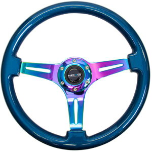 �yUSA�݌ɂ���z NRG Classic Wood Grain �X�e�A�����O�z�C�[�� (350mm) Blue Pearl/Flake Paint w/Neochrome 3-Spoke Center nrgST-015MC-BL HD�X