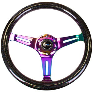 �yUSA�݌ɂ���z NRG Classic Wood Grain �X�e�A�����O�z�C�[�� (350mm) �u���b�N Sparkle/Galaxy Color w/Neochrome 3-Spoke nrgST-015MC-BSB HD�X