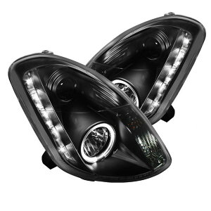 �yUSA�݌ɂ���z Spyder Infiniti G35 03�N-04�N 4DR �v���W�F�N�^�[ Halogen - LED Halo DRL �u���b�N High H4 PRO-YD-IG35034D-DRL-BK spy5031747 HD�X