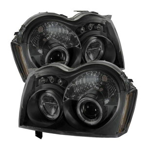 �yUSA�݌ɂ���z Spyder Jeep Grand Cherokee 05�N-07�N �v���W�F�N�^�[ �w�b�h���C�g LED Halo LED �u���b�N �X���[�N PRO-YD-JGC05-HL-BSM spy5078551 HD�X
