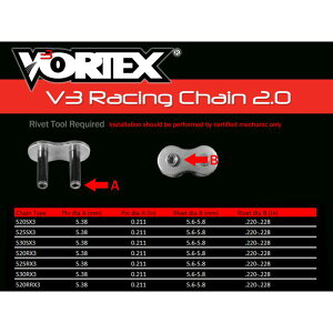 �yUSA�݌ɂ���z Vortex Racing V3 2.0 Master Link Rivet 530RX3-RCL- Black vtx530RX3-RCL JP�X