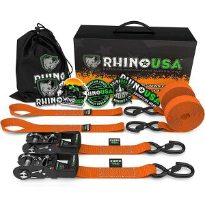 �yUSA�݌ɂ���z Rhino USA Heavy Duty Ratchet Tie-Downs 2-Pack (Orange) 1.6In X 8Ft rsaHDKIT-2PK-ORG JP�X
