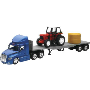 yUSA݌ɂz j[C New Ray ͌^ Freightliner Cascadia Flatbed with Farm Tractor and Round Hay Bale 1:43XP[ nrt16083 JPX