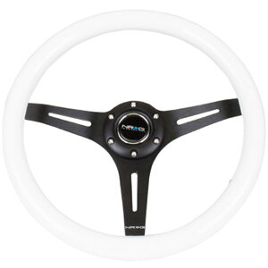 �yUSA�݌ɂ���z NRG Classic Wood Grain �X�e�A�����O�z�C�[�� (350mm) �z���C�g Paint Grip w/�u���b�N 3-Spoke Center nrgST-015BK-WT JP�X