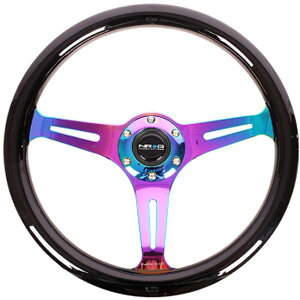 �yUSA�݌ɂ���z NRG Classic Wood Grain �X�e�A�����O�z�C�[�� (350mm) �u���b�N Paint Grip w/Neochrome 3-Spoke Center nrgST-015MC-BK JP�X