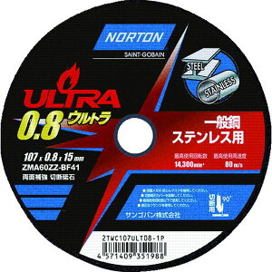�y���[�J�[�݌ɂ���z �T���S�o��(��) NORTON �ؒf�u�� �E���g�� 107mm×0.8mm 10������ 2TWC107ULT081P JP�X