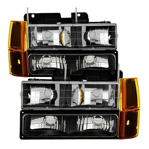 �yUSA�݌ɂ���z Spyder Xtune GMC Yukon 94�N-99�N �w�b�h���C�g w/ Corner & Parking Lights 8pcs �Z�b�g -Black HD-JH-GCK94-AM-BK-SET spy9034442 JP�X