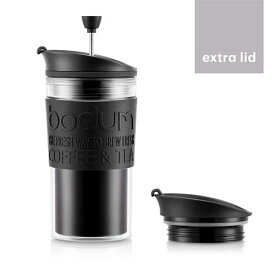 【ボダム bodum TRAVEL PRESS SET フレンチプレス コーヒーメーカー (タンブラー用リッド付き) ブラック】【コーヒー器具】プラスチック製 プレス アウトドア キャンプ タンブラー