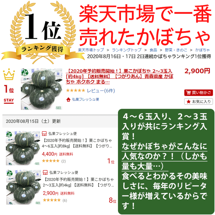 楽天市場】栗こかぼちゃ 4〜6玉入[約8kg] 送料無料 つがりあん