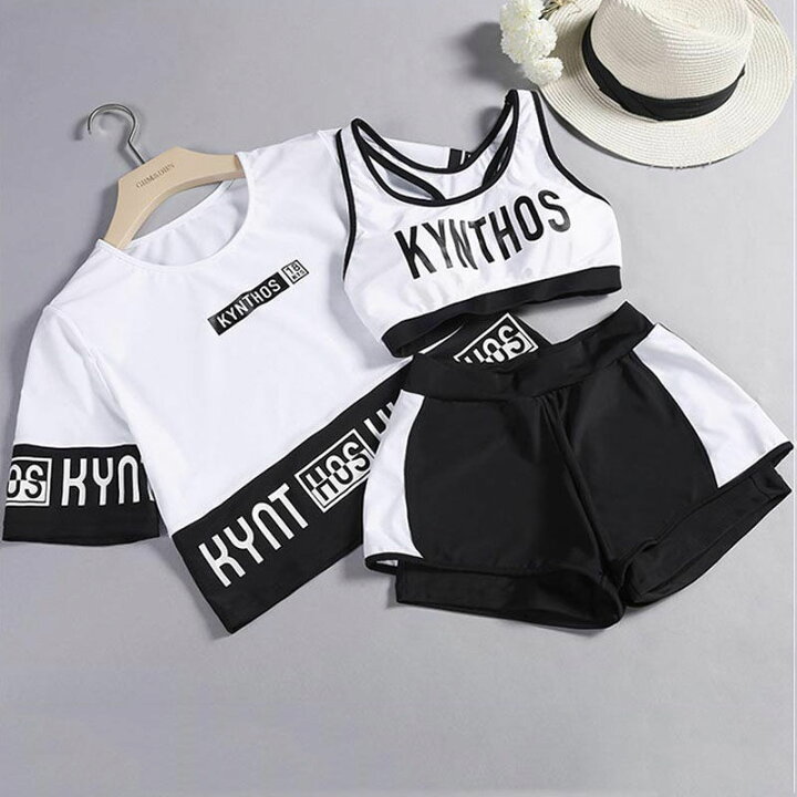 楽天市場 レディース 水着 10代 代 高学年 中学生 高校生 学生 体型カバー タンキニ 子胸にも安心 学生 3点セット ラッシュガード ママ水着 スポーティー ビキニ 韓国 おしゃれ かわいい Hiromare