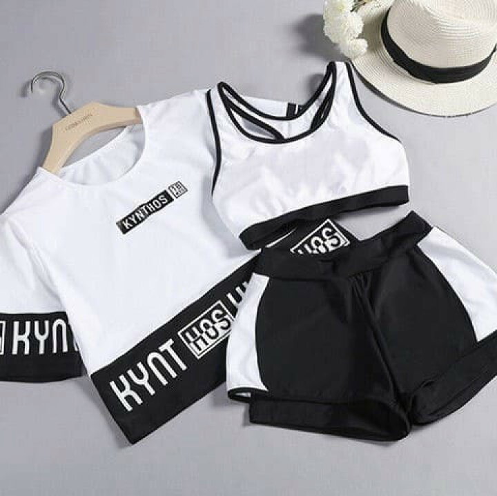 楽天市場 レディース 水着 10代 代 高学年 中学生 高校生 学生 体型カバー タンキニ 子胸にも安心 学生 3点セット ラッシュガード ママ水着 スポーティー ビキニ 韓国 おしゃれ かわいい Hiromare