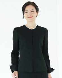 ウール100％ トールサイズ 強撚 二重織 ノーカラージャケット 取り外し持ち出し付き 入学式 卒業式 冠婚葬祭 喪服 礼服 結婚式 セレモニー ママ 母親 母 黒 ブラックフォーマル ジャケット ウール 高級 日本製 ビジネス キャリア スーツ