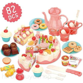 ラッピング対応 おままごと 料理 お食事 セット DIYフルーツケーキ 音と光で パン チョコレート キャンディー アフタヌーンティーセット ままごと キッチン ごっこ遊び 親子遊び 知育玩具 食べ物認知 おもちゃ 女の子 82点セット