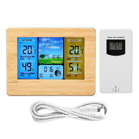 デジタル 温湿度計 時計 置き掛け兼用 多機能 温度計 時計 室内外 気圧 天気予報 ワイヤレス天気時計 液晶 アラーム 日付表示 置き時計 壁掛け時計 壁掛け LCDデジタル時計 おしゃれ アラーム時計　2色選べる