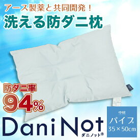 アース製薬と共同開発防ダニ枕【Dani Not】パイプまくら35x50cm 人体に安全な防ダニ不織布を肌に触れない構造で組み込みました！ アレルギー アレルゲン対策に！洗濯可能 通気性抜群 ザクザク ぼうだに 壁蝨 マクラ 寝具 対策 防虫（I8877B）