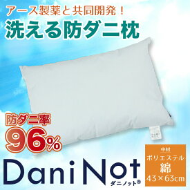 アース製薬と共同開発防ダニ枕【Dani Not】ポリエステルわた43x63cm 人体に安全な防ダニ不織布を肌に触れない構造で組み込みました！ アレルギー アレルゲン対策に！洗濯可能 ぼうだに 壁蝨 まくら マクラ 寝具 綿 ふんわり 軽い