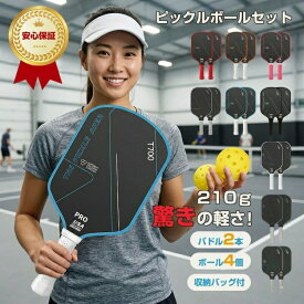 ピックルボール セット パドル 2本 ボール 4個 収納バッグ付き ピックルボールラケット カーボンファイバー 軽量 約210g 初心者 入門 練習用 屋内 屋外 アウトドア スポーツ レジャー 家族 親子 友人
