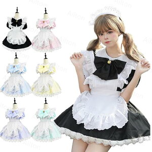 メイド服 4点セット ハロウィン コスプレ衣装 定番 ショート丈 コンカフェ ワンピース エプロン ロリータ 制服 喫茶店 変装 かわいい 学園祭 忘年会 仮装 コスチューム イベント パーティー