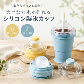 【2個/4個セット】丸氷 シリコン製氷カップ 6cm丸氷 製氷皿 アイスボール 折りたたみ式 柔軟素材 アイスボールカップ ストロー付き 漏れない 溶けにくい氷 ウイスキー氷 ピクニック バーベキュー オフィス 大きな氷 おうちカフェ 冷たいドリンク 製氷グッズ 2026新作 夏準備