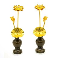 常花 ミニ 仏具 仏壇用金の花 蓮の花 常花蓮華 金蓮華 豆常花 仏具 常花蓮華2.5号3本立て 真鍮製華鋲付き…