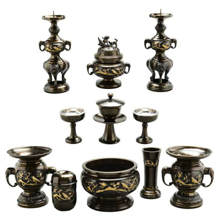 楽天市場】仏具セット 真鍮 11具足 梅鳥 4寸 仏壇 香炉 花立 花瓶 