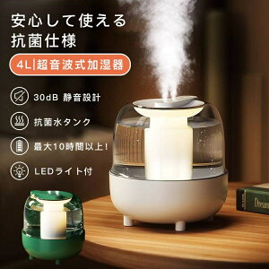 加湿器 大容量 超音波式 デュアル噴霧口4L スチーム式加湿器 自動停止機能 加湿機 おしゃれ 上から給水 省エネ エコ 湿度表示 シンプル 長時間加湿 クリスマス