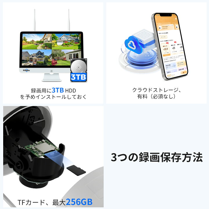 楽天市場】【大人気ドーム型カメラ】Hiseeu 防犯カメラ ワイヤレス 4台 