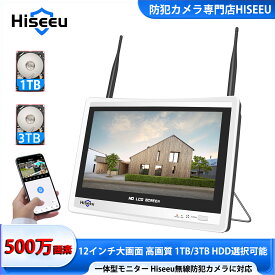 【防犯対策助成金あり】12インチ モニター型録画機 無線WiFi 一体型NVR Hiseeu防犯カメラ対応 レコーダー 16チャンネル接続可能 500万画素・1944P高画質対応 動体検知・24時間録画（1TB/3TB HDD選択可能）