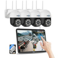 【800万画素・4K高画質・360°自動追尾】防犯カメラ ワイヤレス Hiseeu 10インチタッチパネル一体型NVR …