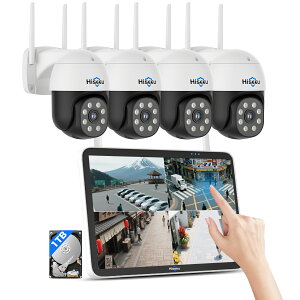 �y800����f�E4K���掿�E360°�����ǔ��z�h�ƃJ���� ���C�����X Hiseeu 10�C���`�^�b�`�p�l����̌^NVR �J����4��Z�b�g HDD1TB���� �ő�10�䑝�݉� AI���̌��m �o�������� IP66�h�� �����E���O�Ή� 