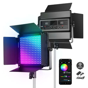NEEWER RGB1200 RGBrfICg 60W BeCg Px 1%m\ 2500K-8500K 22000Lux/0.5m F CRI97+ LEDplCg 360°tJ[ Cg APP&2.4G[g JCg 18V[