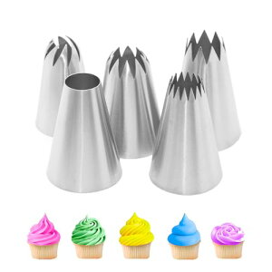 MOCOXYKLXY 絞り口金 5個セット 丸型 花型 ステンレス 絞る 口金 ケーキ デコレーション飾り ステンレス シュークリーム用 お菓子作り クッキー ケーキ (サイズ:L)