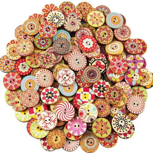 ボタン 15mm 100個 かわいい 古着タイプ クラシック 手芸 飾り 手芸DIY道具 裁縫 2つ穴 木製 おしゃれ ランダム色